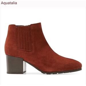 Aquatalia Boots Womens Size 8 Block Heel Ginger Suede Ankle Booties Leather